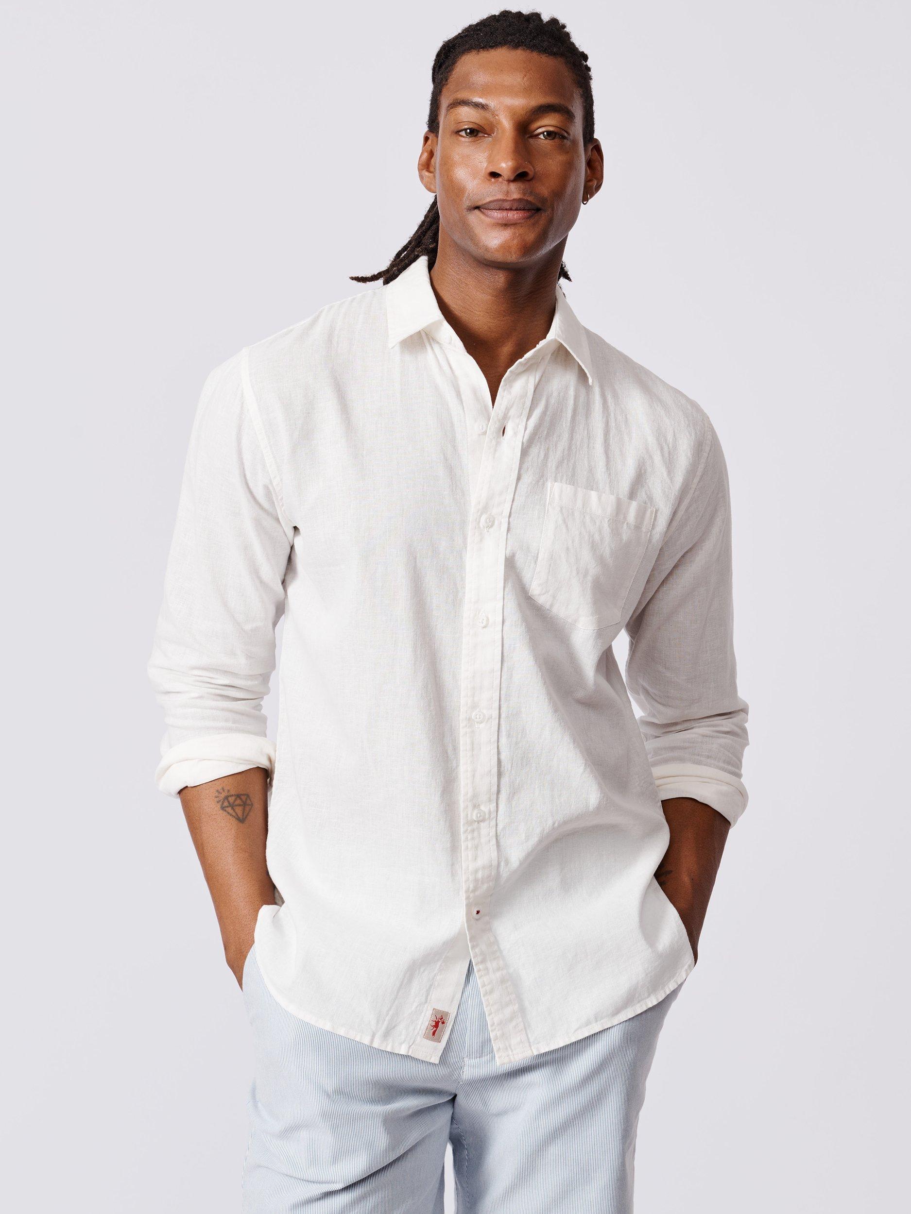 Product image 1 of 6, which shows Aubin Grainsby Linen Cotton Regular Fit Shirt, White, S