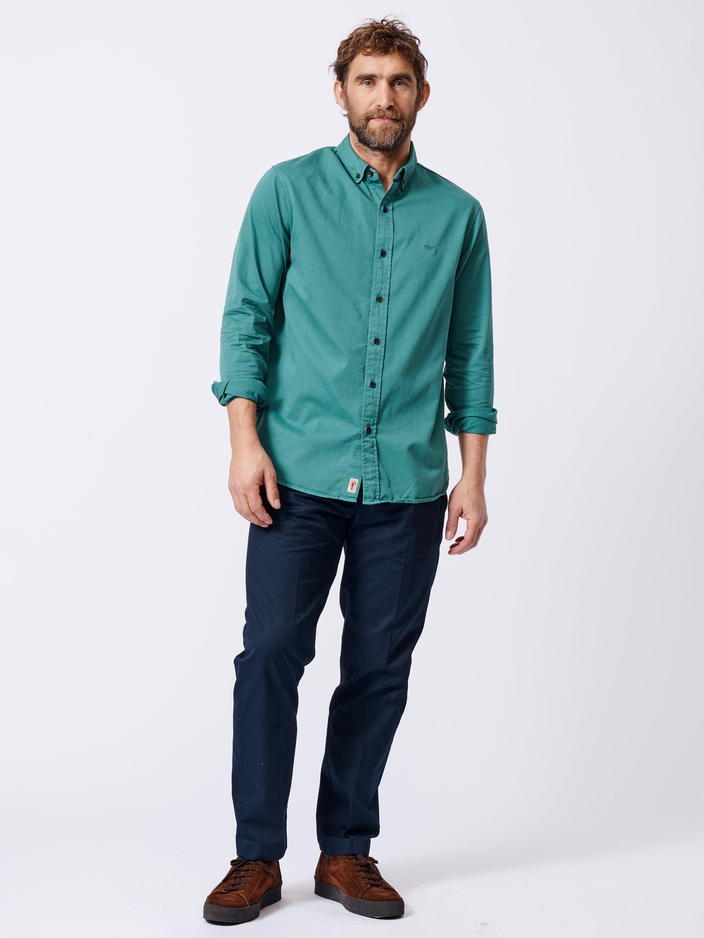Product image 3 of 6, which shows Aubin Hessle Garment Dyed Cotton Shirt, Washed Jade, S