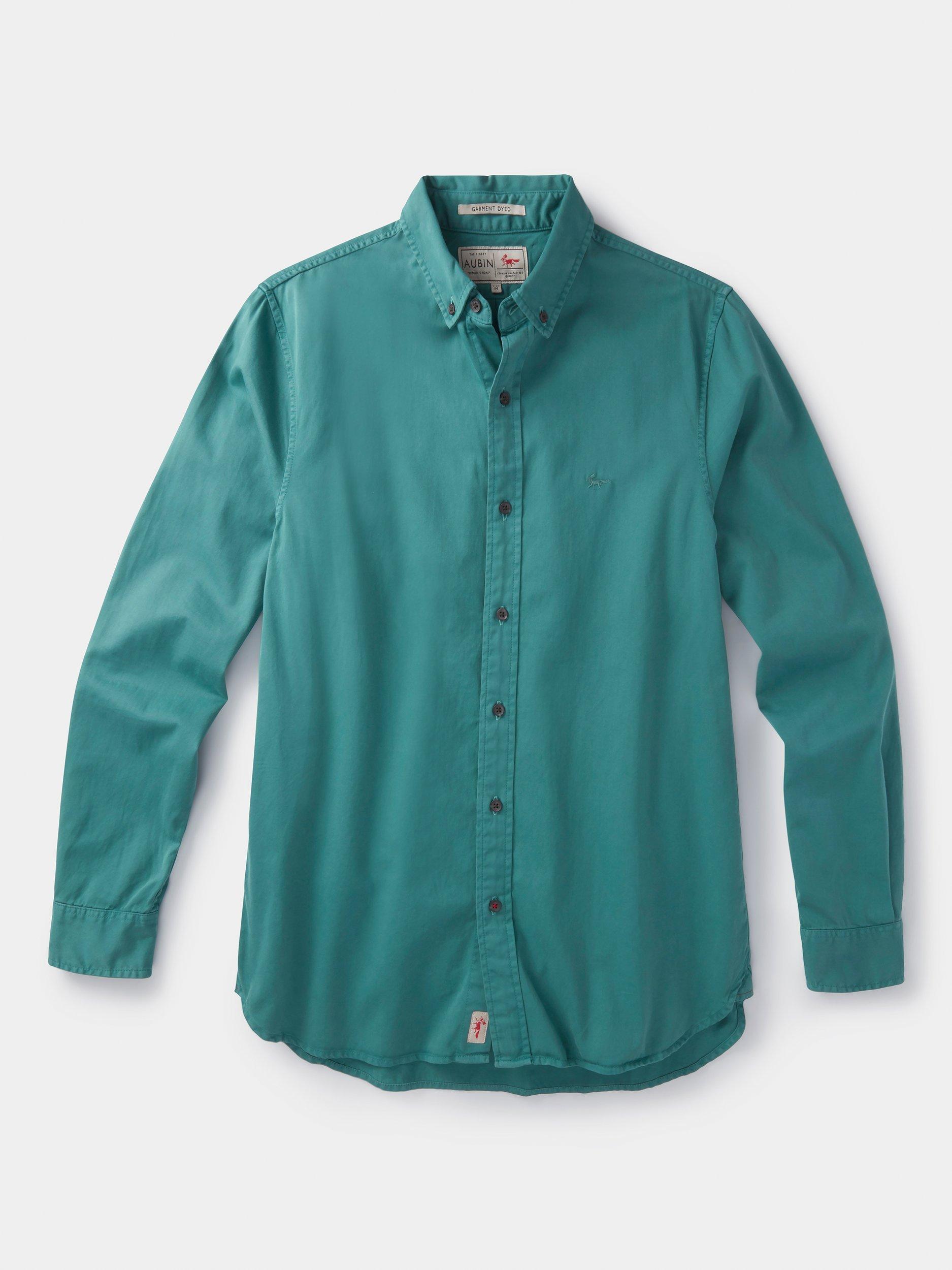 Product image 6 of 6, which shows Aubin Hessle Garment Dyed Cotton Shirt, Washed Jade, S