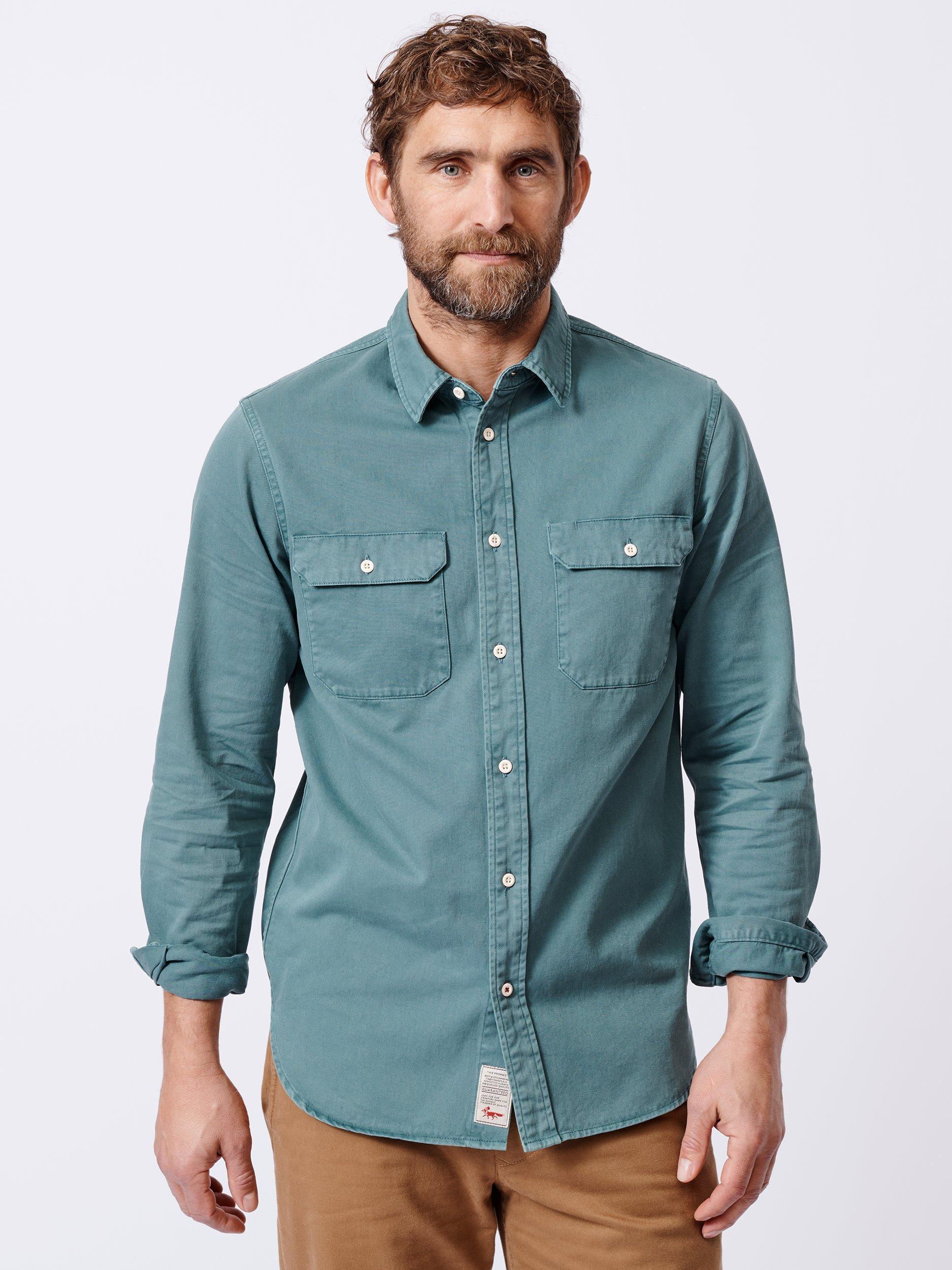 Product image 1 of 6, which shows Aubin Rigsby Washed Cotton Shirt, Washed Jade, L