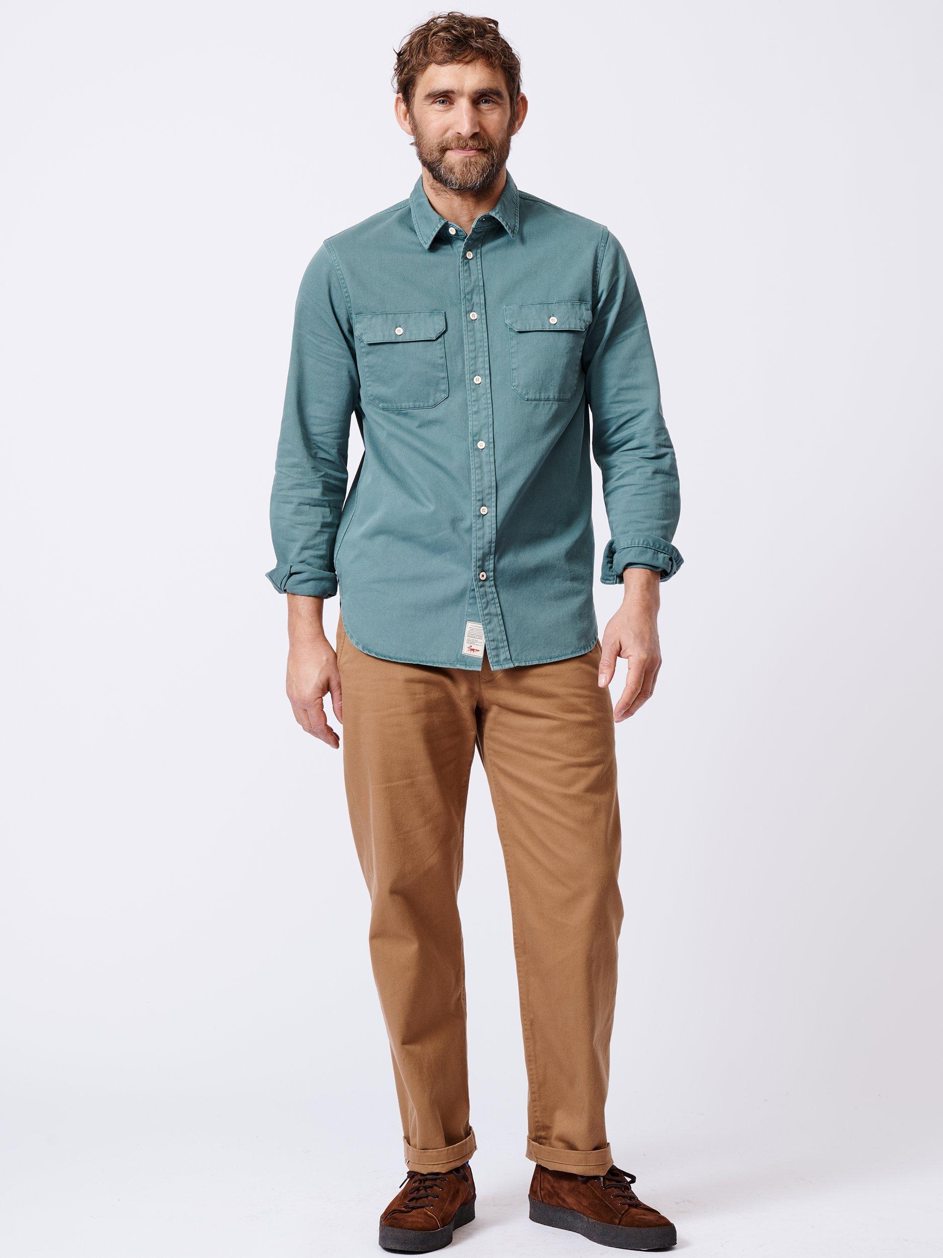 Product image 3 of 6, which shows Aubin Rigsby Washed Cotton Shirt, Washed Jade, L