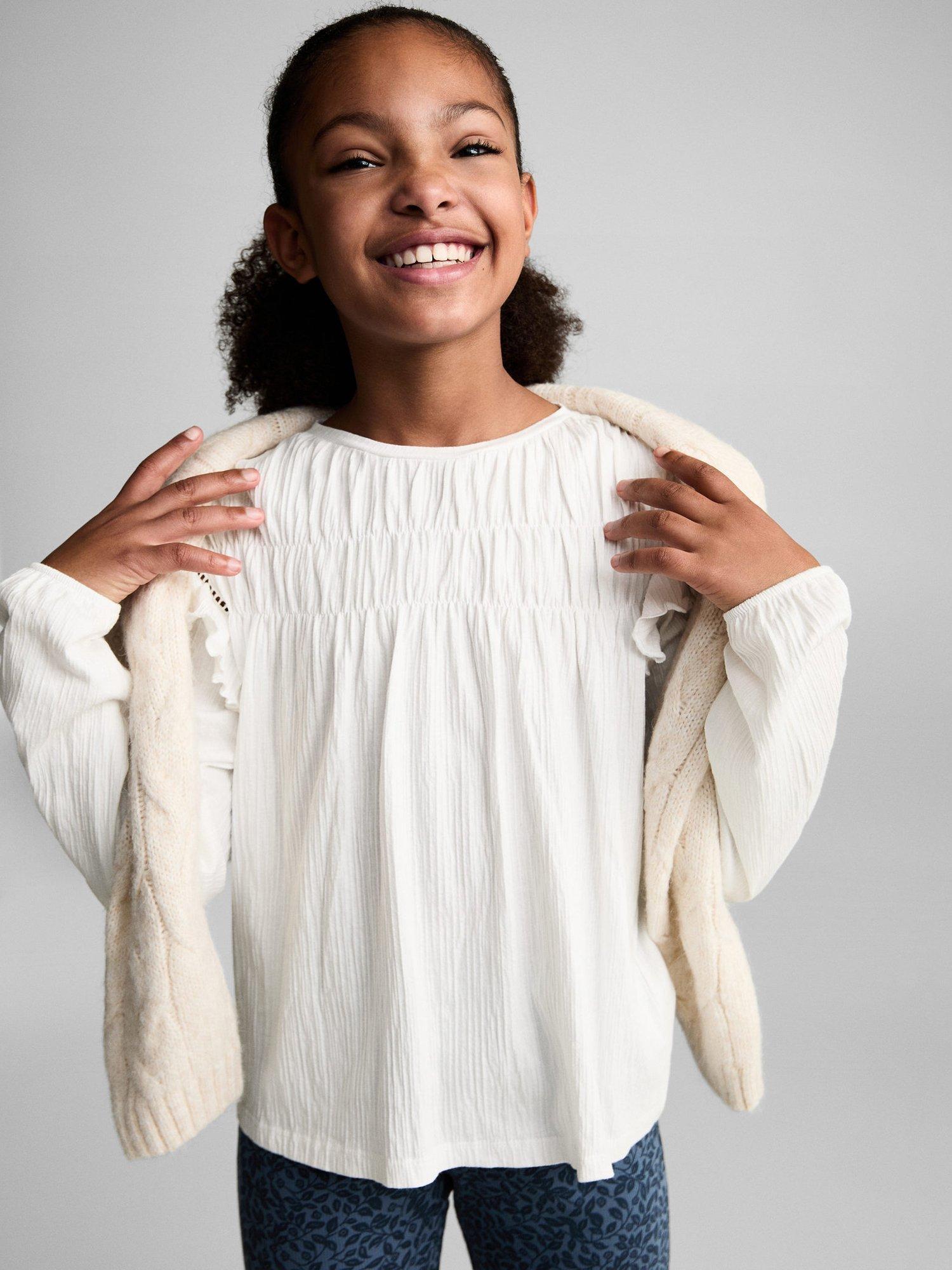 Product image 1 of 8, which shows Mango Kids' Blanqui Cotton Top, Natural White, 13-14 years
