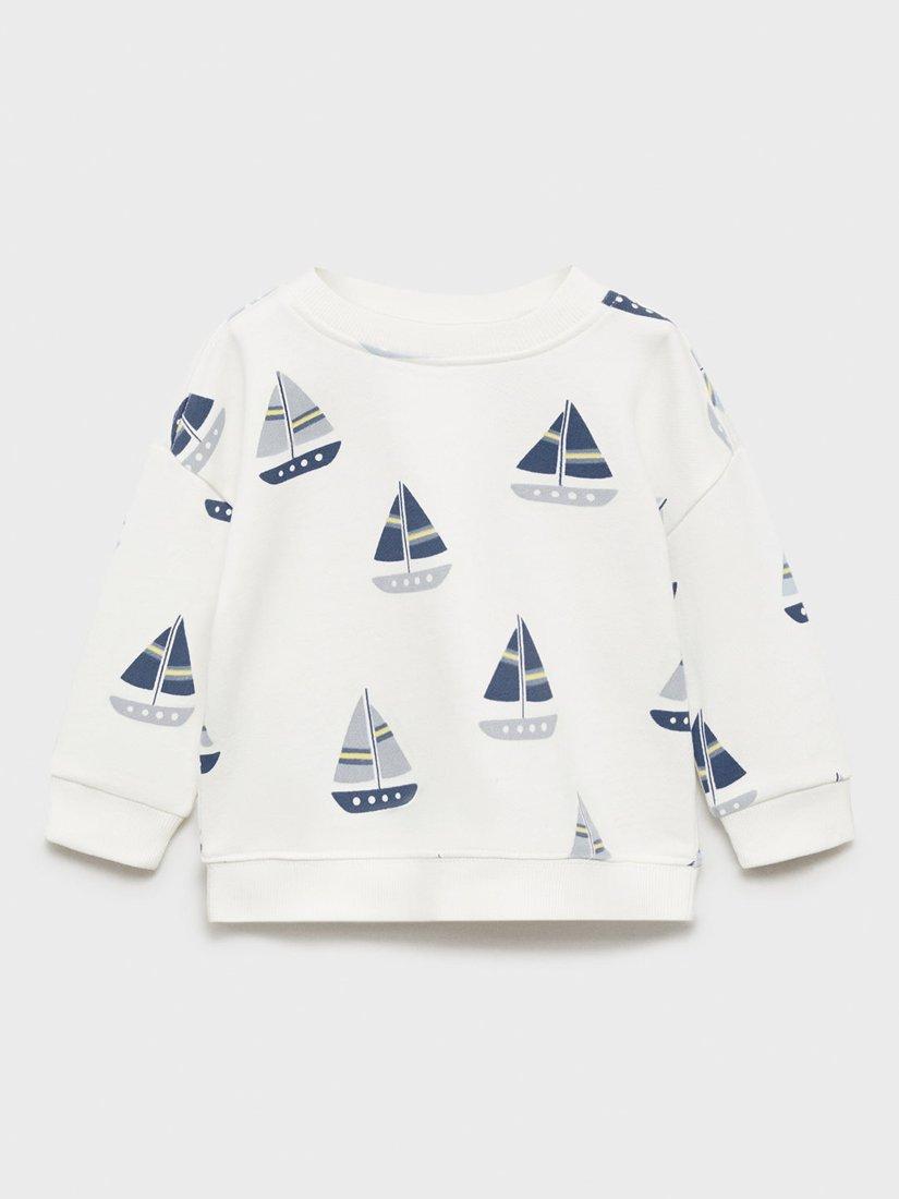 Product image 1 of 4, which shows Mango Kids' Sailing Boats Sweatshirt, Natural White, 9-12 months