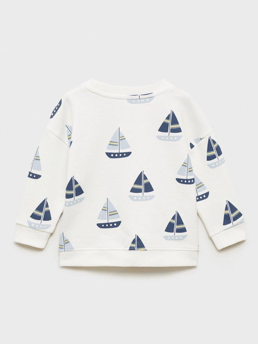 Product image 2 of 4, which shows Mango Kids' Sailing Boats Sweatshirt, Natural White, 9-12 months