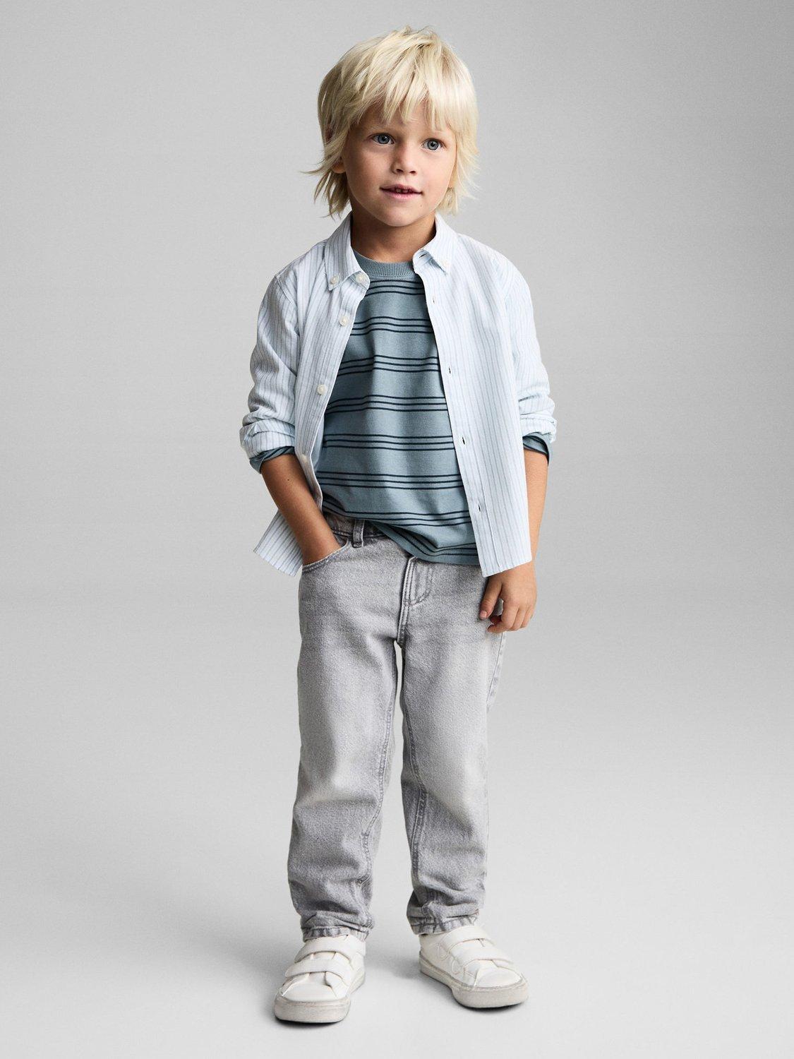 Product image 2 of 7, which shows Mango Kids' Stripe Oxford Shirt, Aqua, 5-6 years