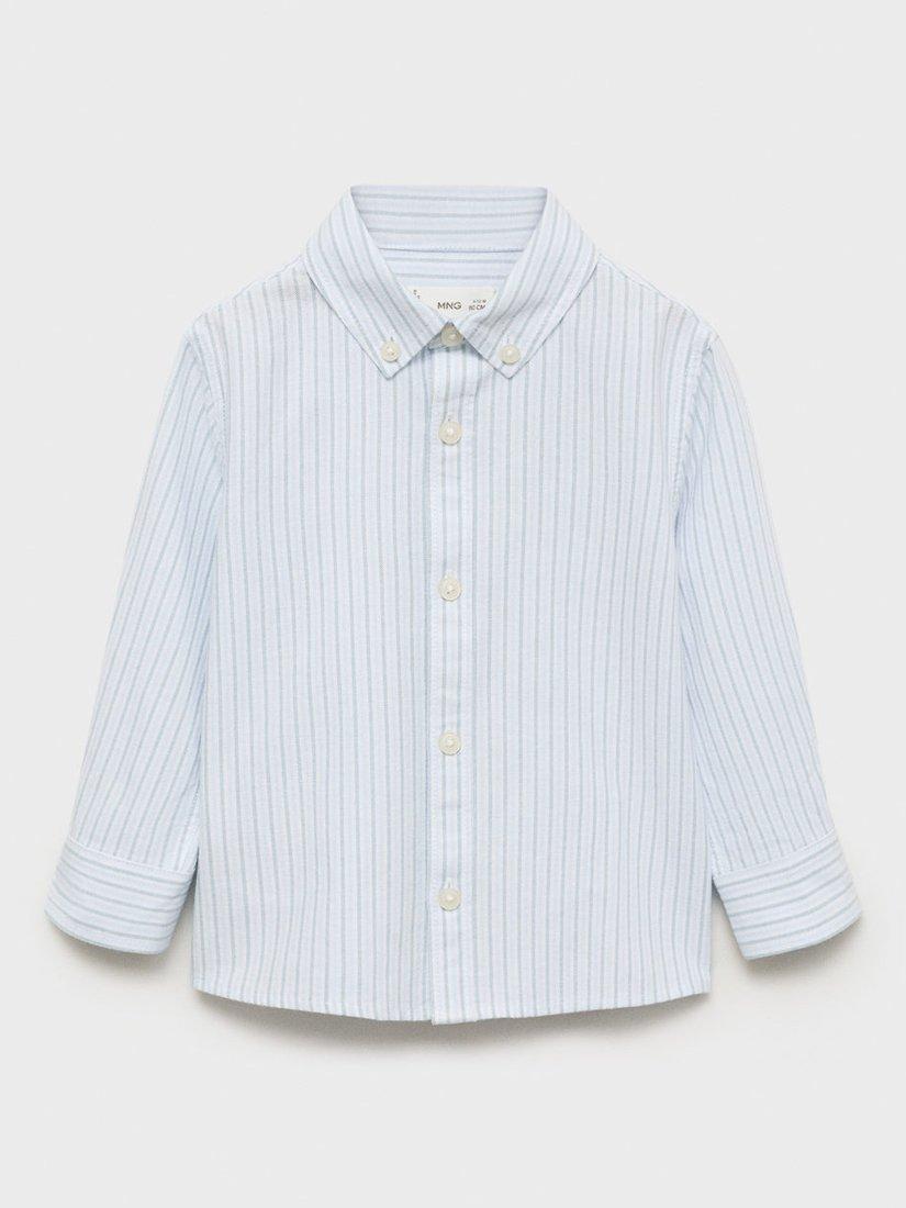 Product image 3 of 7, which shows Mango Kids' Stripe Oxford Shirt, Aqua, 5-6 years