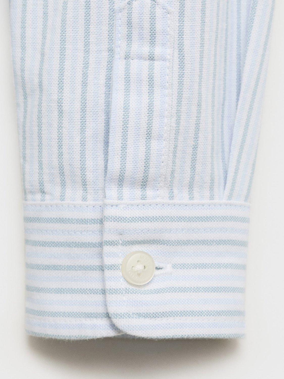 Product image 5 of 7, which shows Mango Kids' Stripe Oxford Shirt, Aqua, 5-6 years