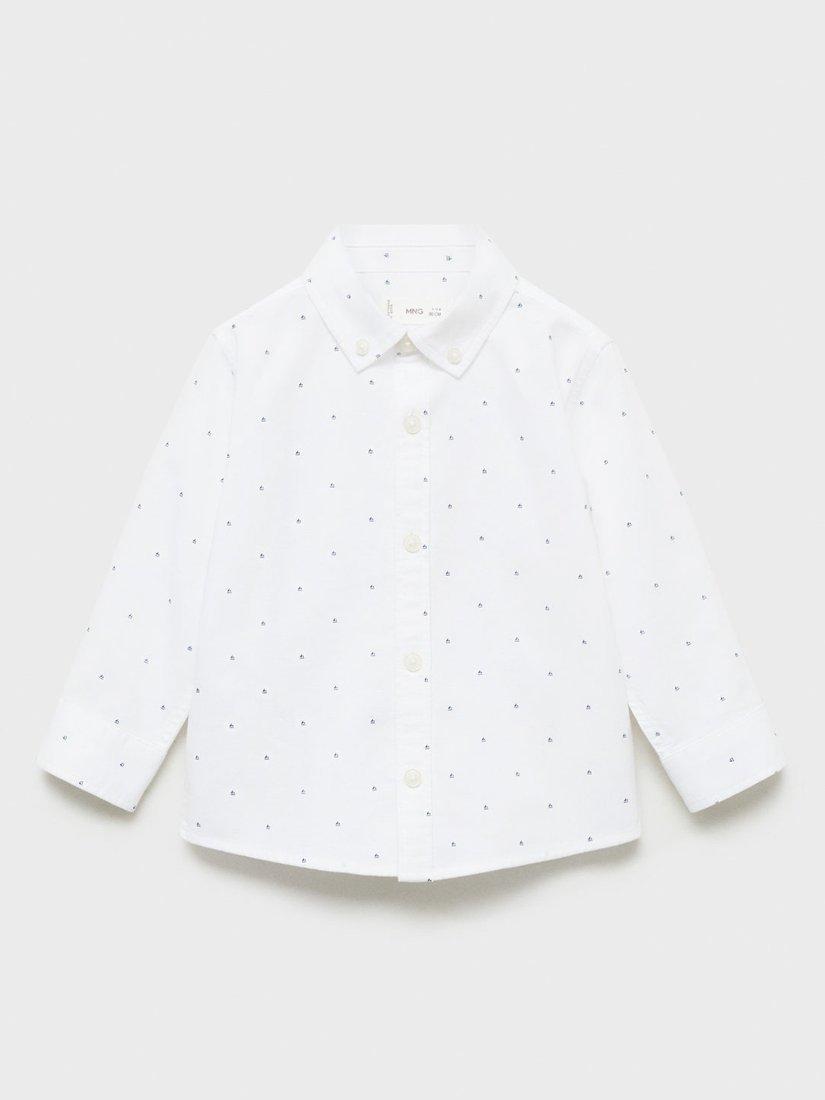 Product image 1 of 4, which shows Mango Kids' Boat Print Oxford Shirt, White, 12-18 months