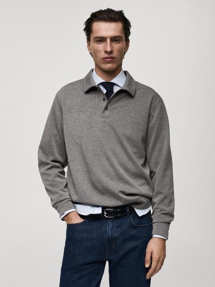 Mango Marc Polo Neck Sweatshirt, Charcoal, Charcoal