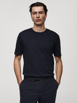 Mango Kimi Cotton Regular Fit T-Shirt, Navy