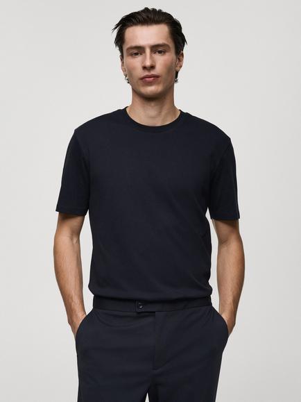 Mango Kimi Cotton Regular Fit T-Shirt, Navy