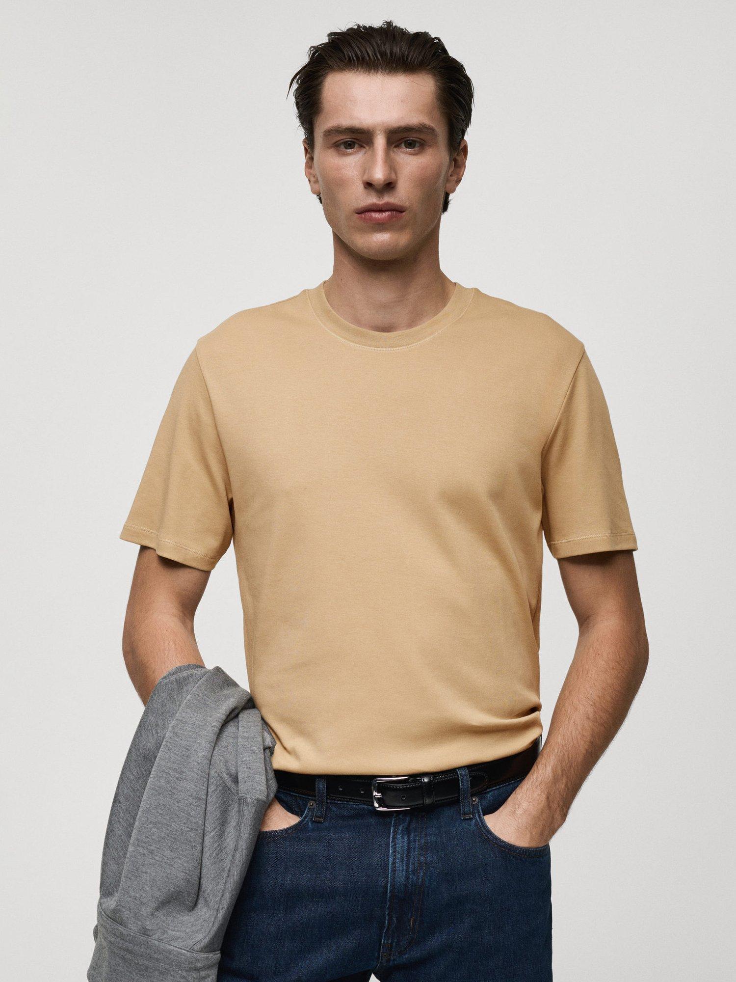 Product image 1 of 8, which shows Mango Kimi Cotton Regular Fit Short Sleeve T-Shirt, Medium Brown, XS