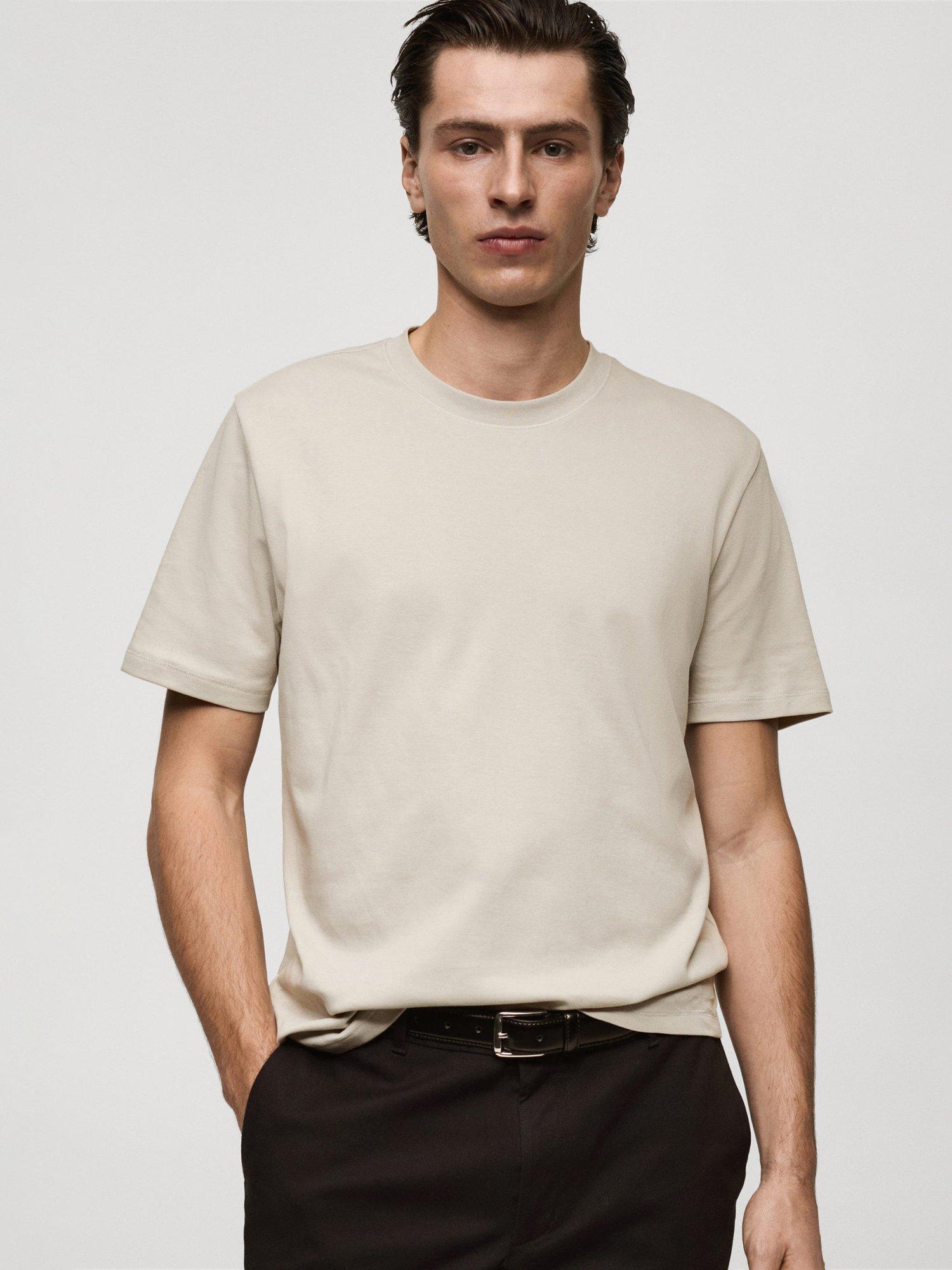 Product image 1 of 6, which shows Mango Kimi Cotton Regular Fit T-Shirt, Natural White, XS