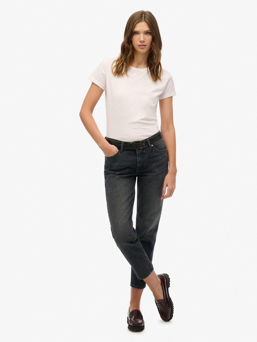 Product image 1 of 6, which shows Superdry Mid Rise Slim Jeans, Roseland Washed Black, W26/L30