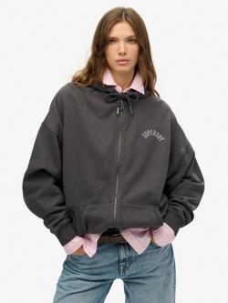 Superdry Athletic Essentials Oversized Zip Hoodie, Charcoal, Charcoal