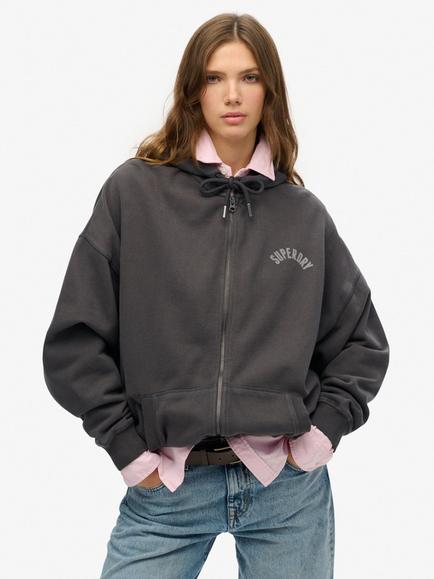 Superdry Athletic Essentials Oversized Zip Hoodie, Charcoal, Charcoal