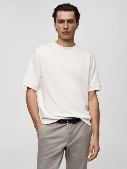Mango Cotton Blend Knit T-Shirt, Light Beige, Light Beige