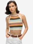 Superdry Stripe Cropped Halterneck Crochet Top, Satsuma/Multi