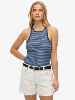 Superdry Essential Logo Stripe Racerback Pure Organic Cotton Vest Top, Richest Navy Feeder