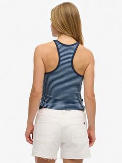 Superdry Essential Logo Stripe Racerback Pure Organic Cotton Vest Top - view 2, Richest Navy Feeder