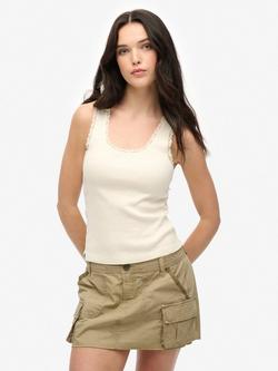 Superdry Vintage Lace Trim Vest, Off White