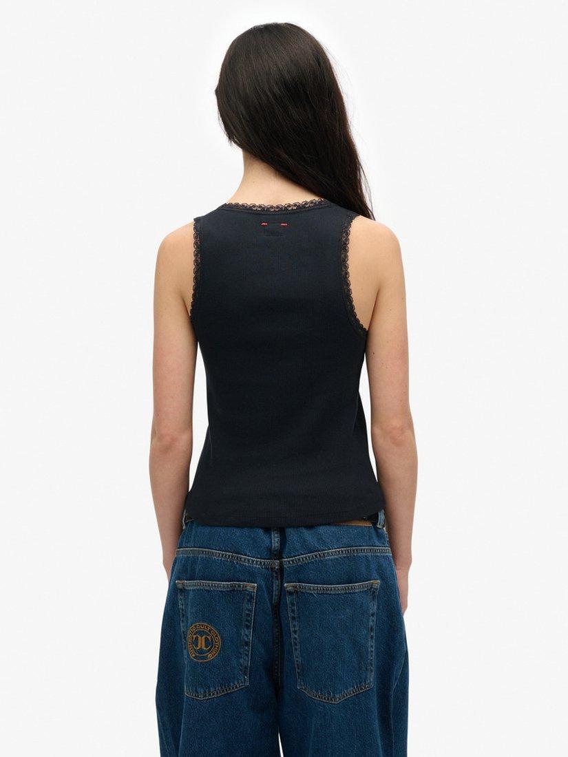 Product image 2 of 6, which shows Superdry Vintage Lace Trim Vest, Eclipse Navy, 8