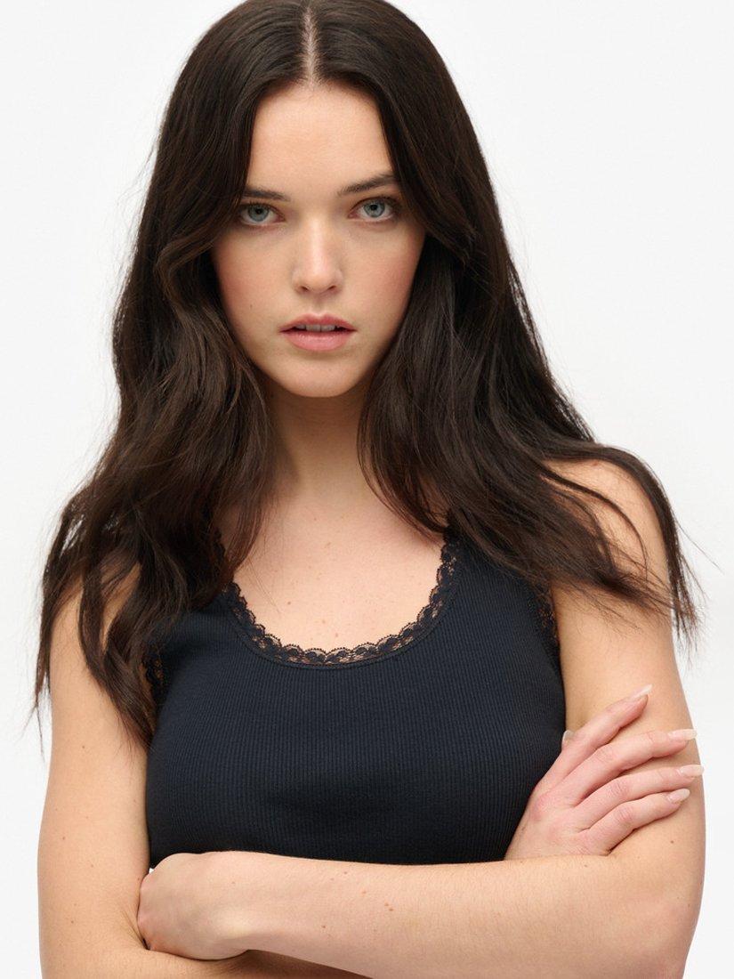 Product image 5 of 6, which shows Superdry Vintage Lace Trim Vest, Eclipse Navy, 8
