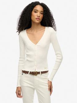 Superdry Essential Button Through Long Sleeve Top, Off White