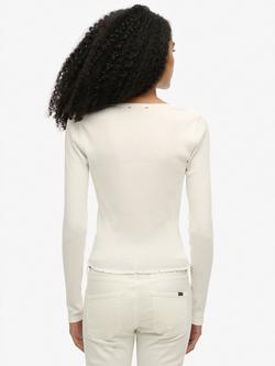 Superdry Essential Button Through Long Sleeve Top - view 2, Off White