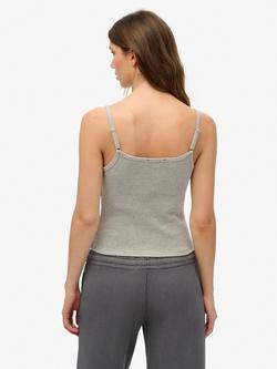 Superdry Athletic Essentials Embroidered Button Cami Top - view 2, Grey Marl