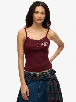 Superdry Athletic Essentials Embroidered Button Cami Top, Port Red, Port Red
