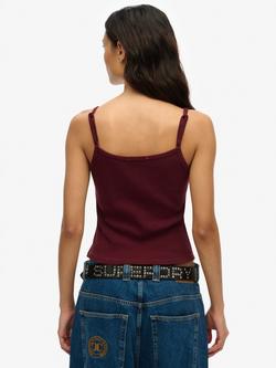 Superdry Athletic Essentials Embroidered Button Cami Top, Port Red - view 2, Port Red