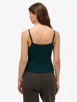 Superdry Athletic Essentials Embroidered Button Cami Top - view 2, Dark Pine Green