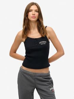 Superdry Athletic Essentials Embroidered Button Cami Top, Eclipse Navy