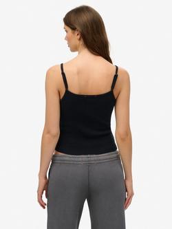 Superdry Athletic Essentials Embroidered Button Cami Top - view 2, Eclipse Navy