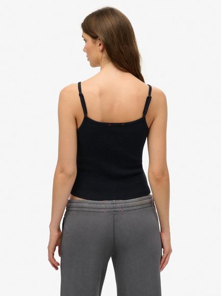 Superdry Athletic Essentials Embroidered Button Cami Top - view 2, Eclipse Navy