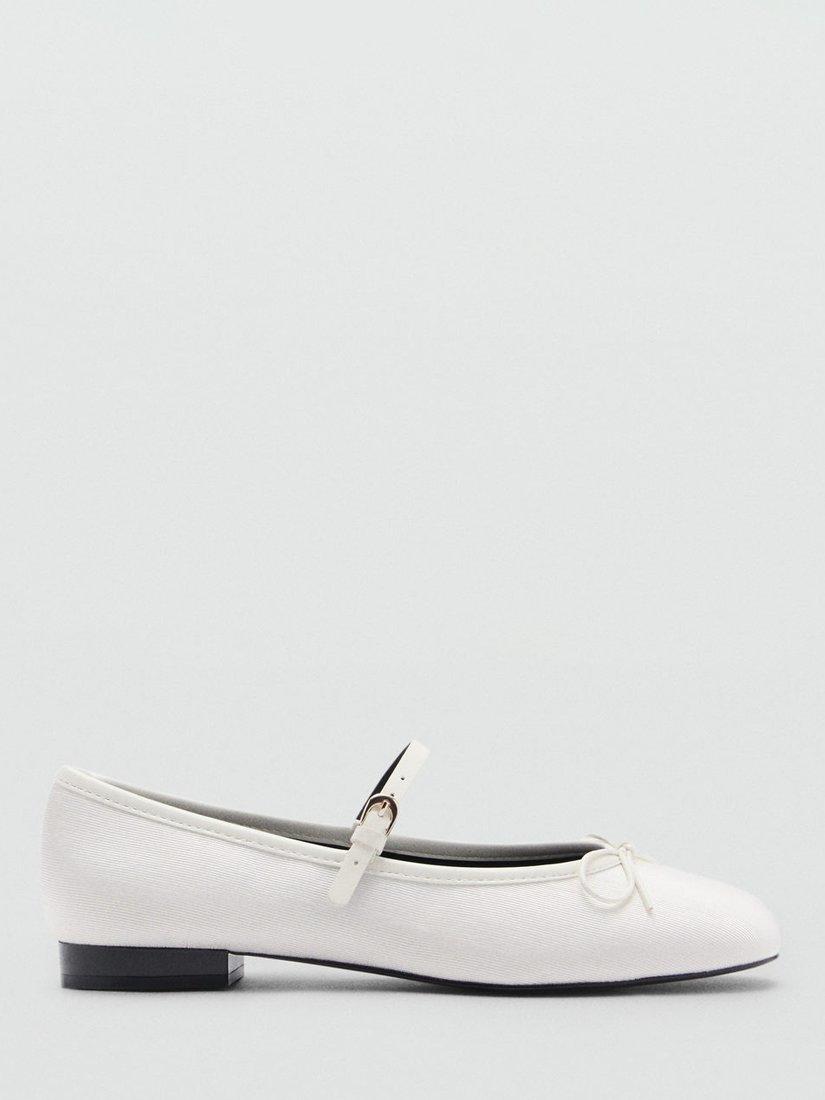 Product image 1 of 5, which shows Mango Cassie Mary Jane Bow Ballerina Pumps, White, 2