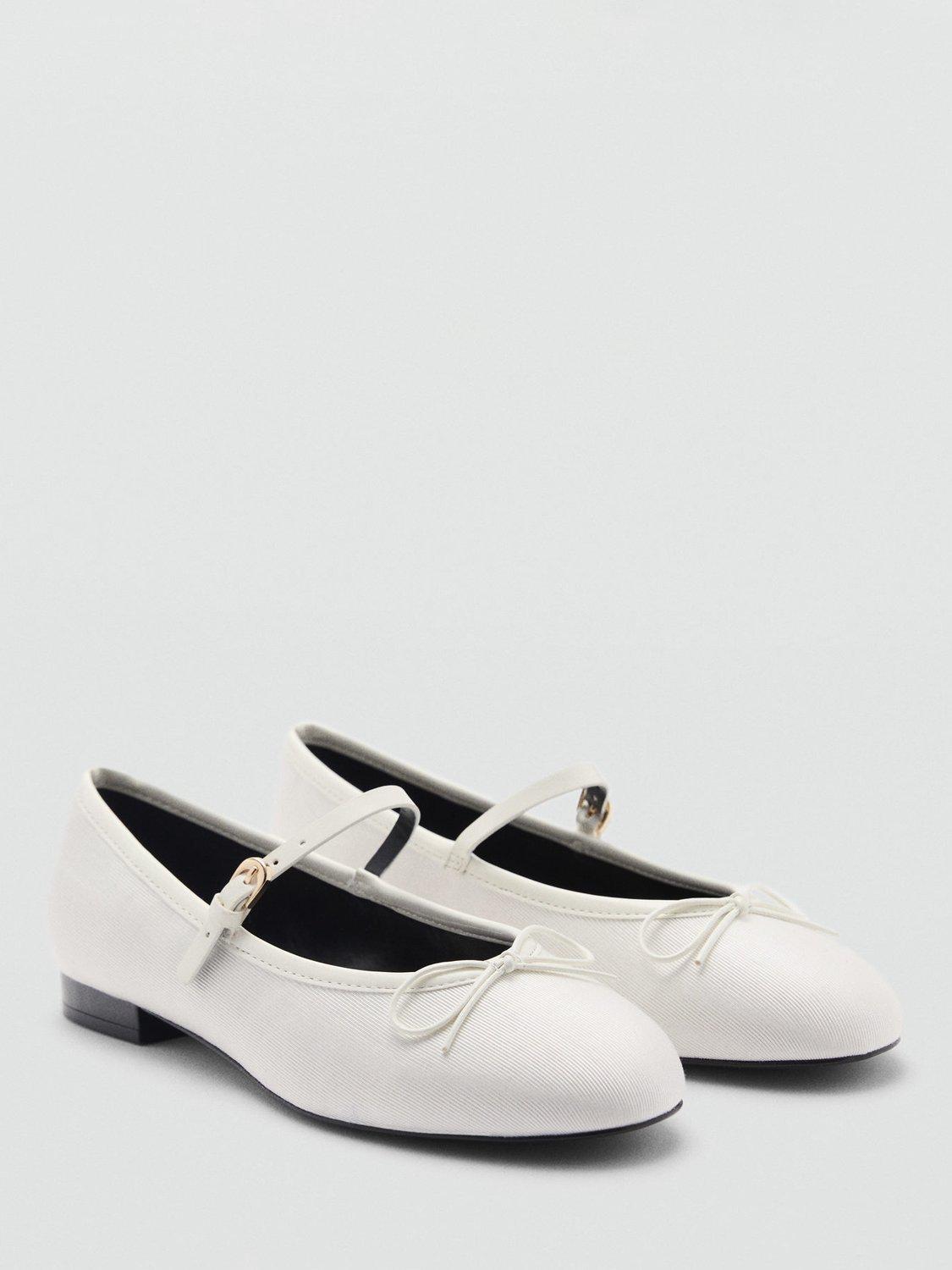 Product image 2 of 5, which shows Mango Cassie Mary Jane Bow Ballerina Pumps, White, 2
