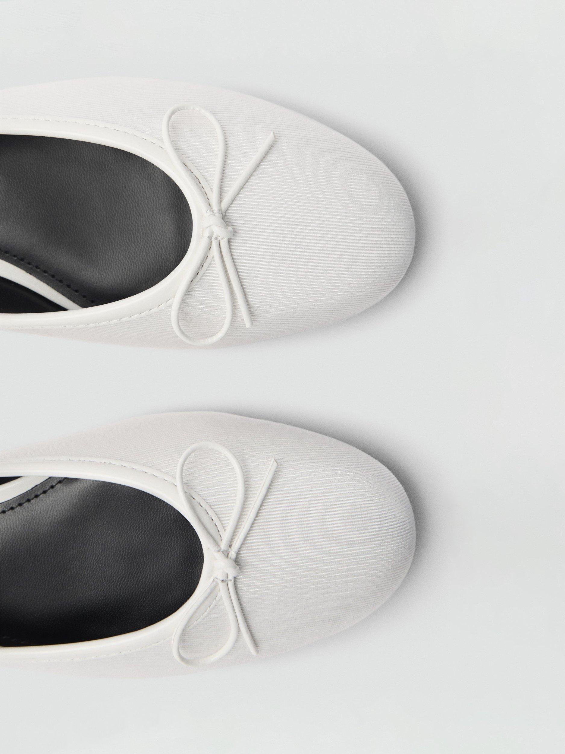Product image 3 of 5, which shows Mango Cassie Mary Jane Bow Ballerina Pumps, White, 2