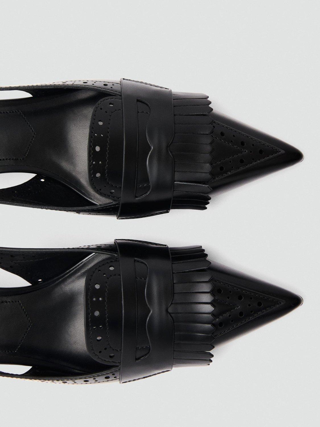 Product image 3 of 4, which shows Mango Loa Fringe Detail Kitten Heel Court Shoes, Black, 4