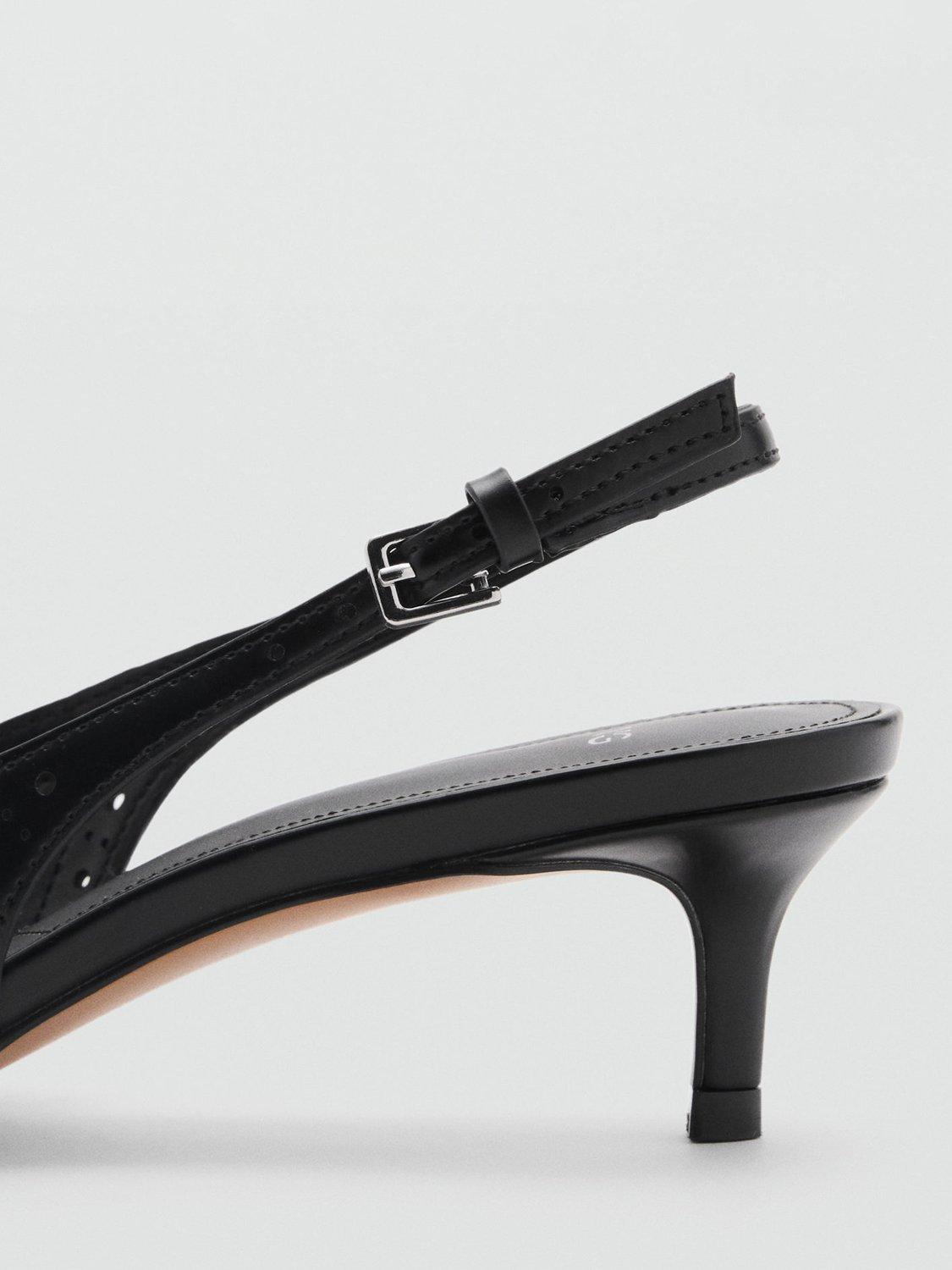 Product image 4 of 4, which shows Mango Loa Fringe Detail Kitten Heel Court Shoes, Black, 4