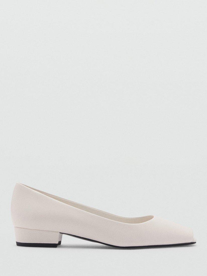 Product image 1 of 5, which shows Mango Peep Leather Ballerina Pumps, White, 2