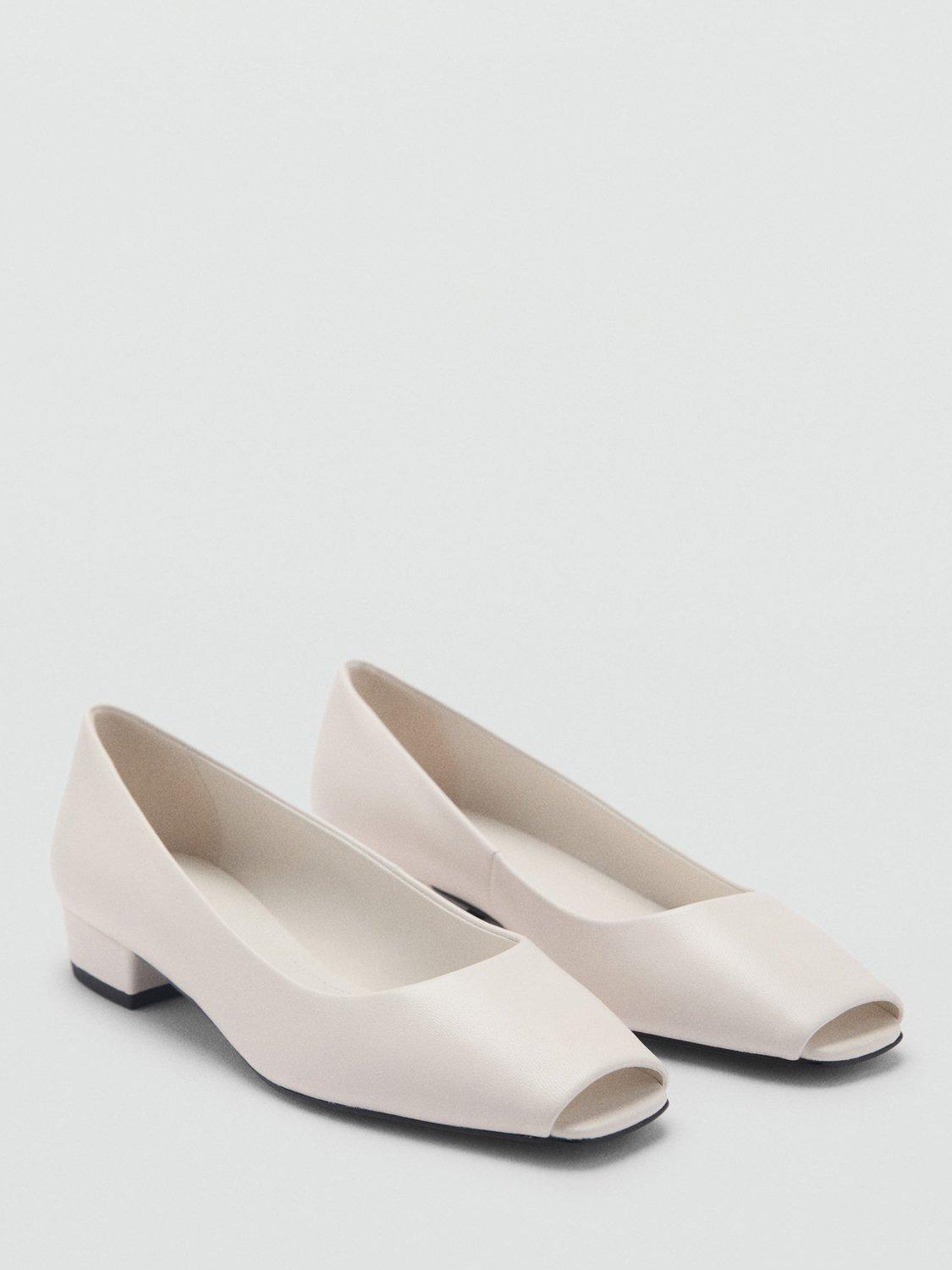 Product image 2 of 5, which shows Mango Peep Leather Ballerina Pumps, White, 2