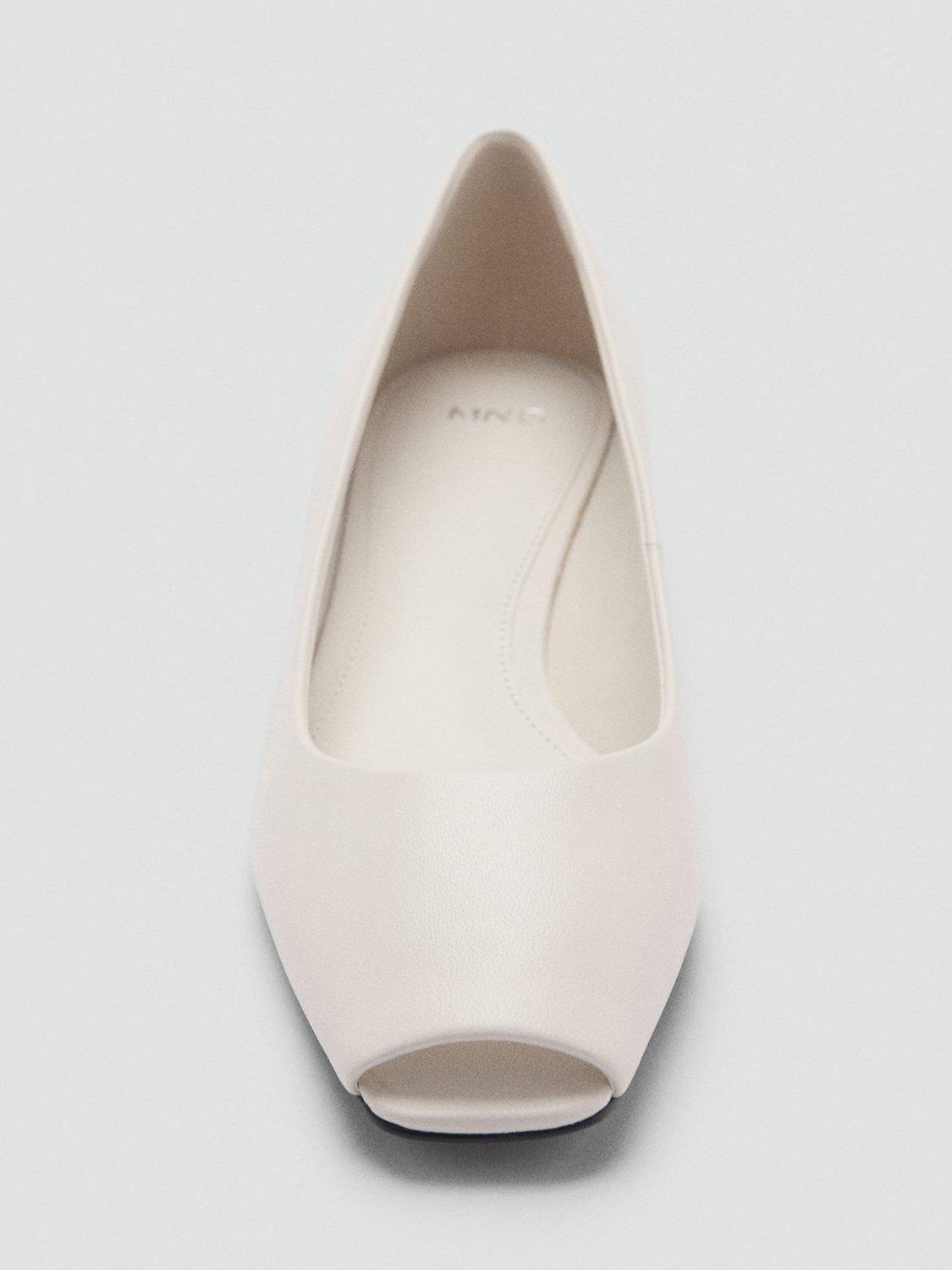 Product image 5 of 5, which shows Mango Peep Leather Ballerina Pumps, White, 2