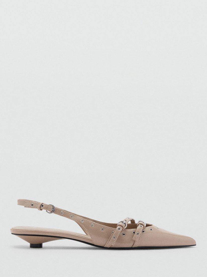 Product image 1 of 4, which shows Mango Vany Kitten Heel Court Shoes, Natural White, 6