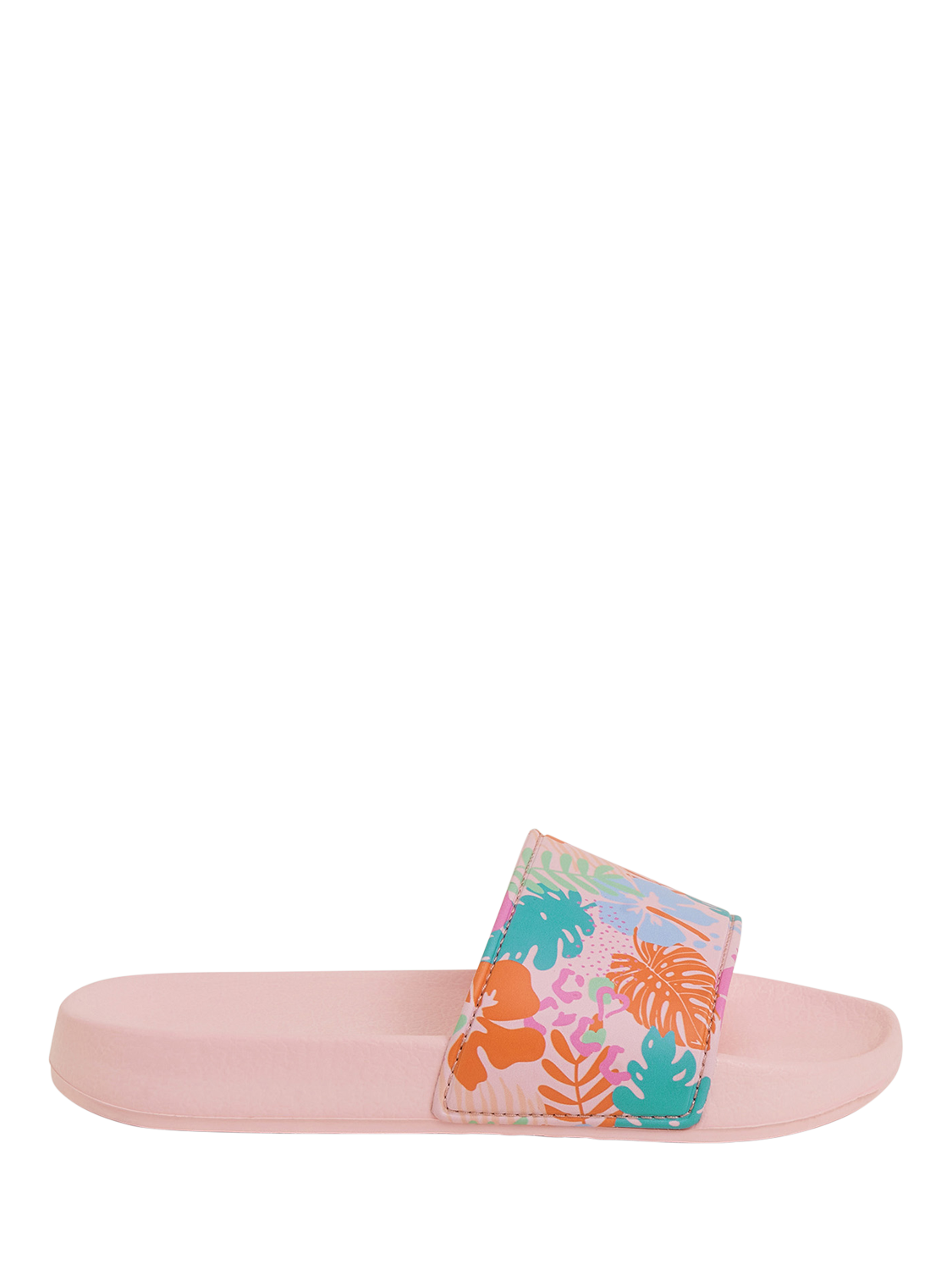 Product image 1 of 3, which shows Angels by Accessorize Kids' Tropical Print Sliders, Brights Multi, 7-8