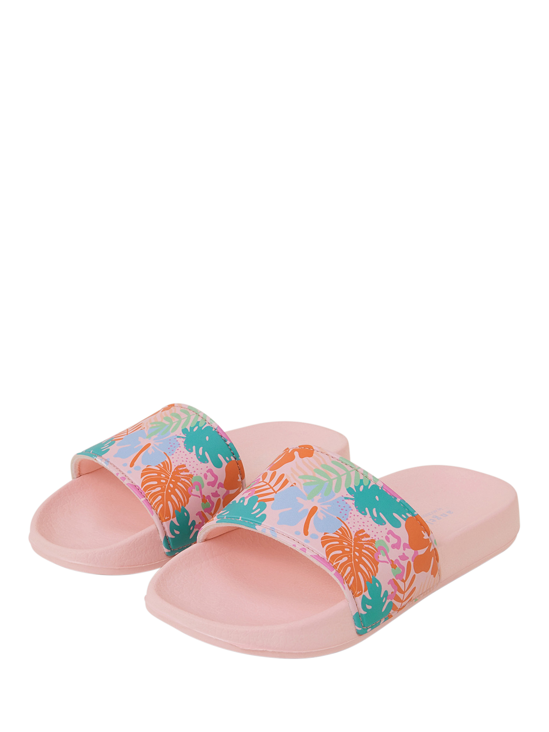 Product image 2 of 3, which shows Angels by Accessorize Kids' Tropical Print Sliders, Brights Multi, 7-8
