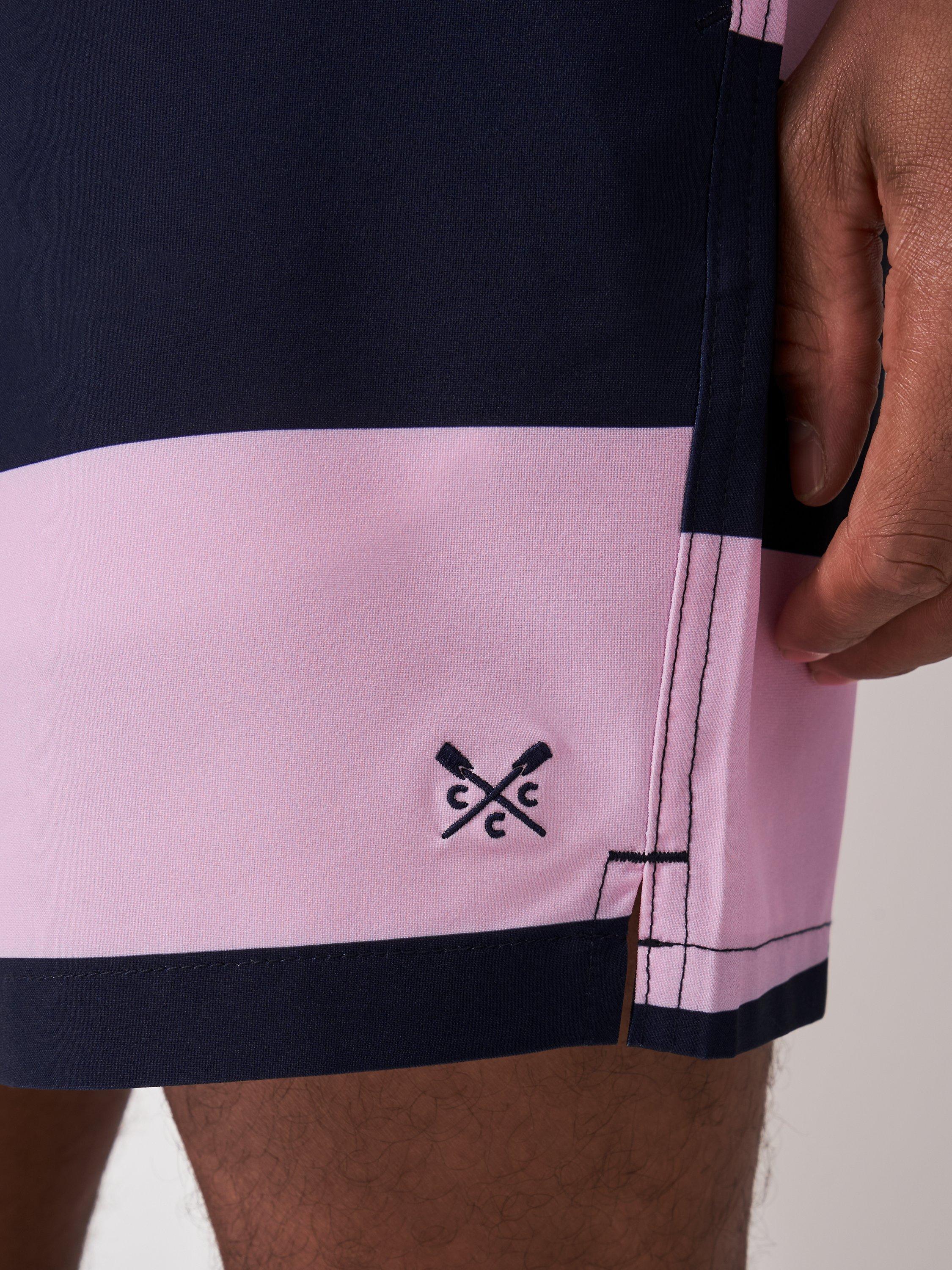 Product image 3 of 4, which shows Crew Clothing Broad Stripe Swim Shorts, Navy/Pink, XS