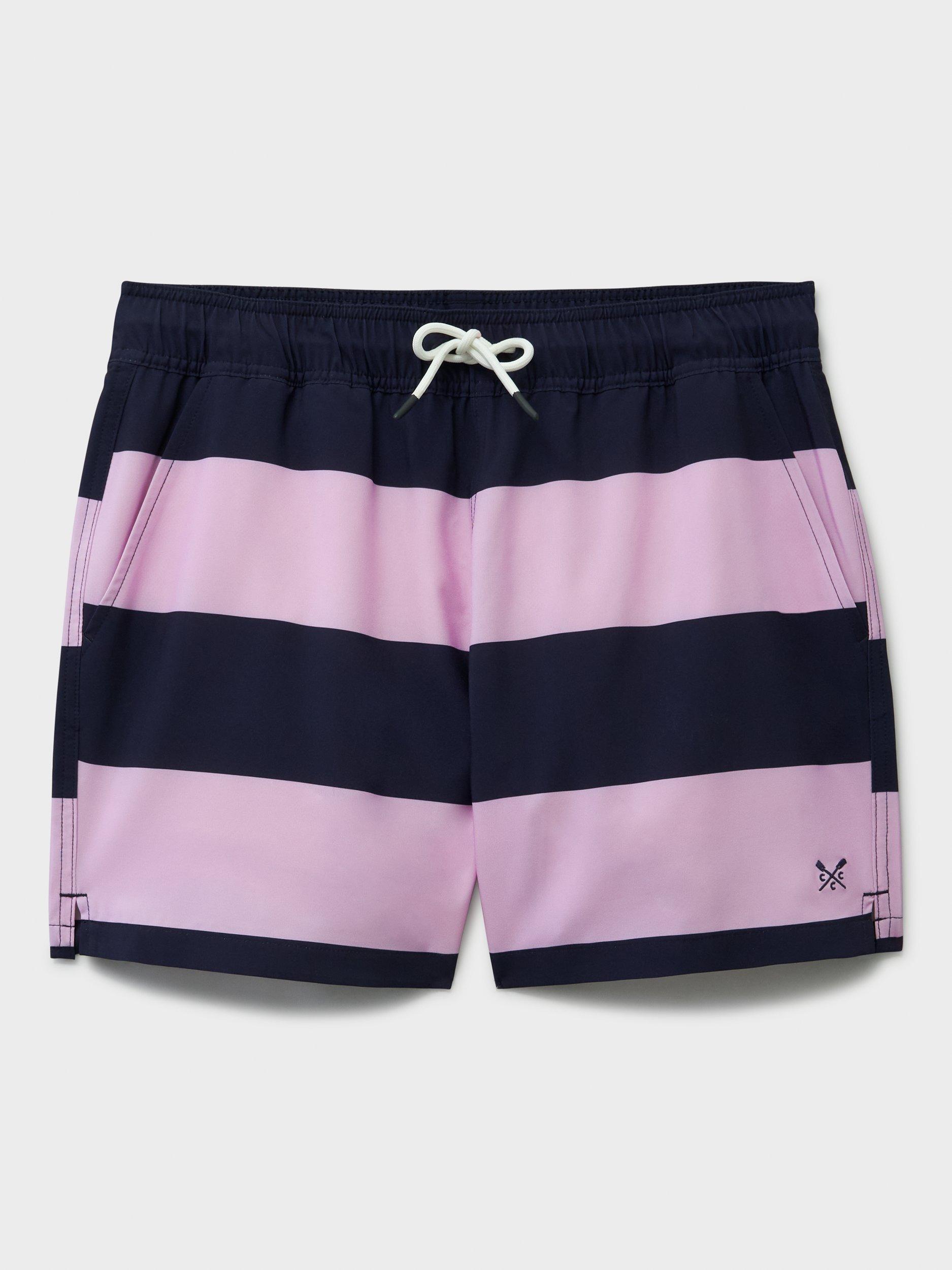 Product image 4 of 4, which shows Crew Clothing Broad Stripe Swim Shorts, Navy/Pink, XS
