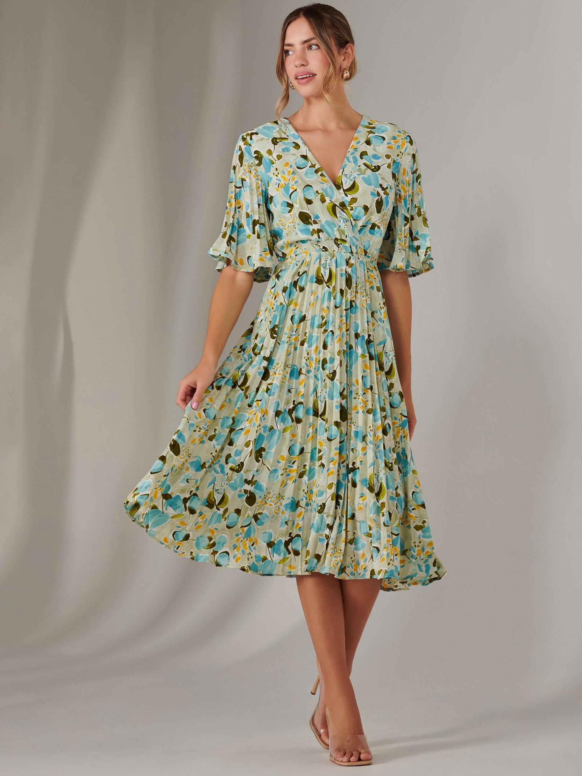 Product image 2 of 7, which shows Jolie Moi Floral Pleated Dress, Blue, 8